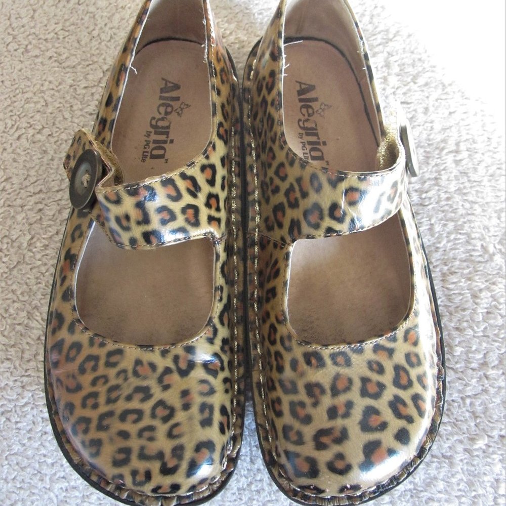 Alegria by PG Lite Leopard Mary Jane Shoes, Size EU 37, 7-7.5, Leather